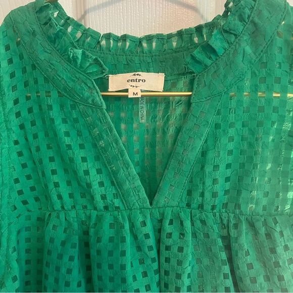 Entro Emerald Eyelet Blouse with Ruffle Sleeves - Picture 3 of 5